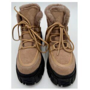 EUC-FENDI Fur Lined Chunky Lace Up Chelsea Boots - 39